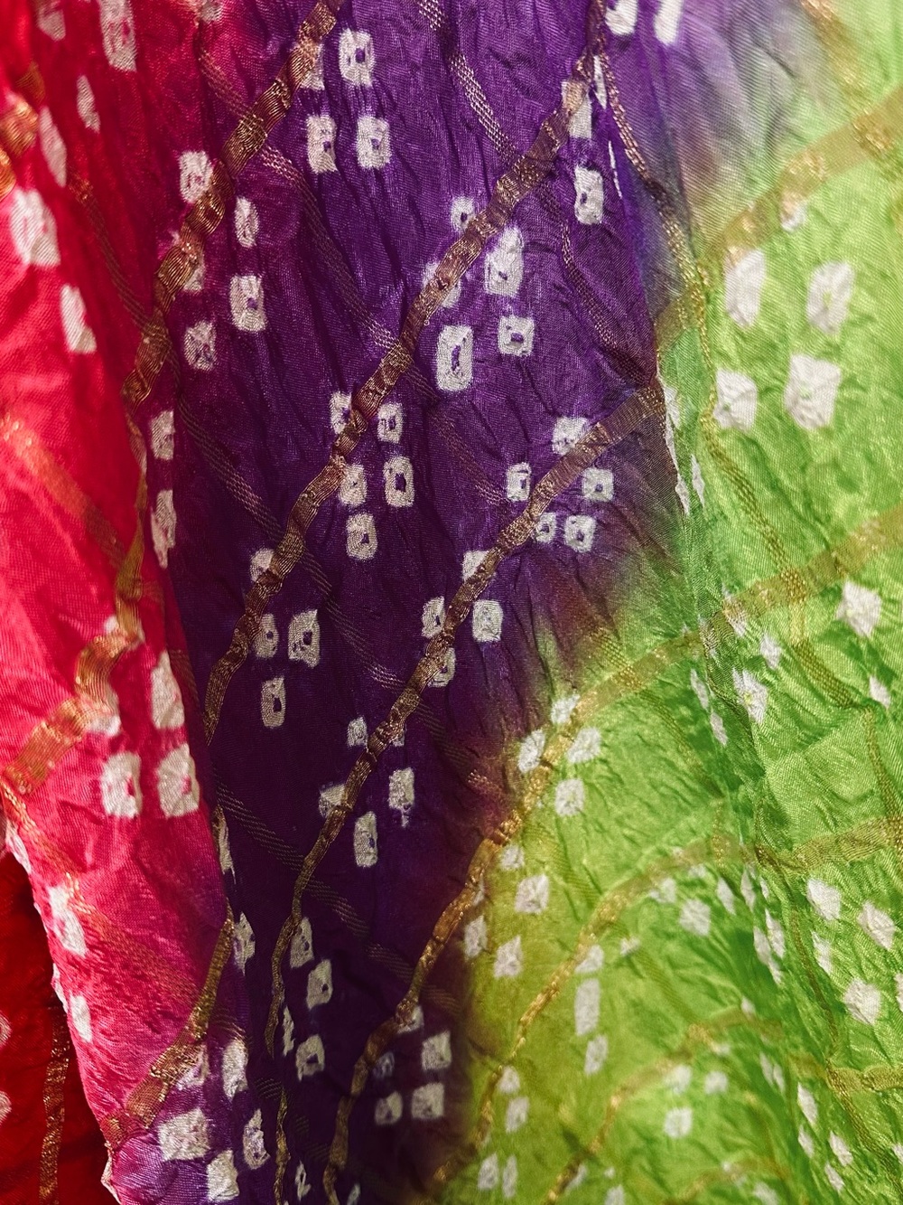 Sale sale‼️Bright Multicolor pure silk Tie-Dye Bandhani dupatta full size - Picture 5 of 6